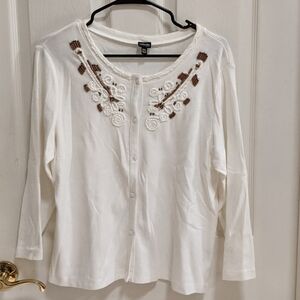 Rafaella Women's Petite Large White Cardigan with Beading